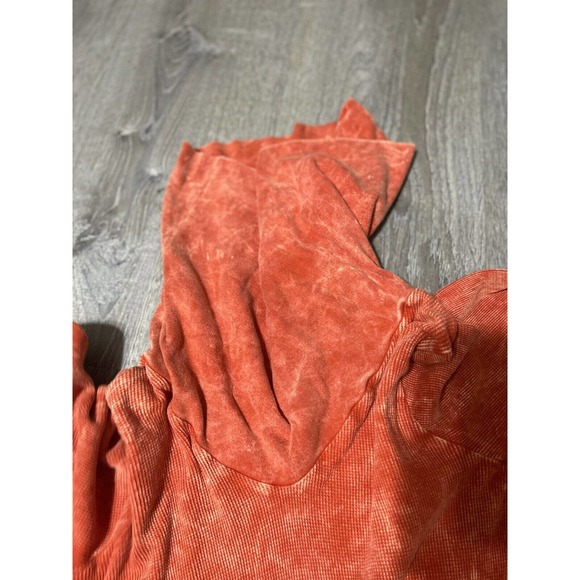 Ojai Clothing Top Womens Sz S Orange Waffle Cowl Neck EUC cotton - Picture 3 of 5